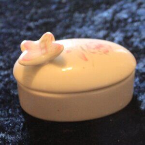 Vintage Porclian Trinket Box with Butterfly Accent and Floral